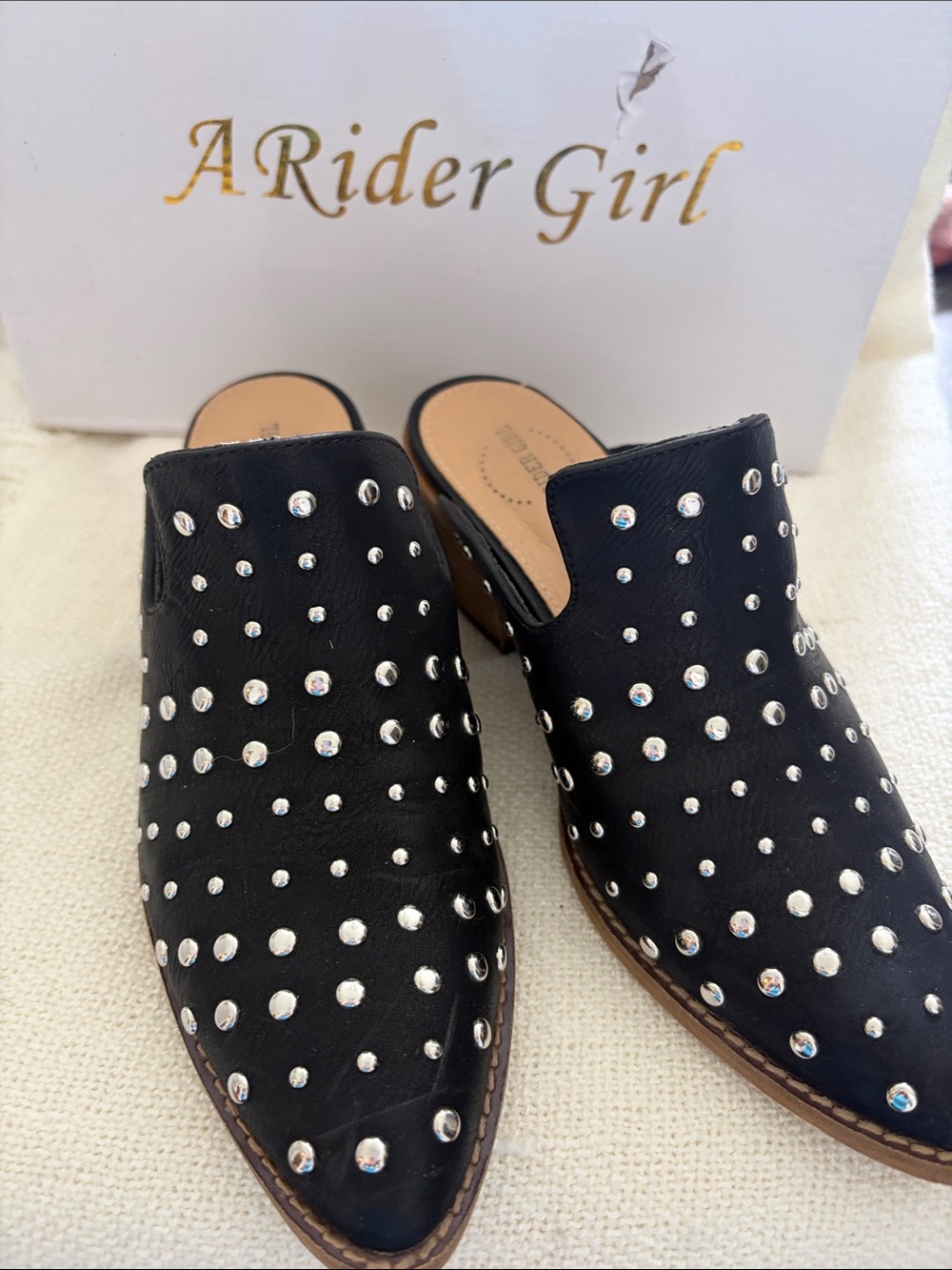 Black Studded Leather Mule by A Rider Girl